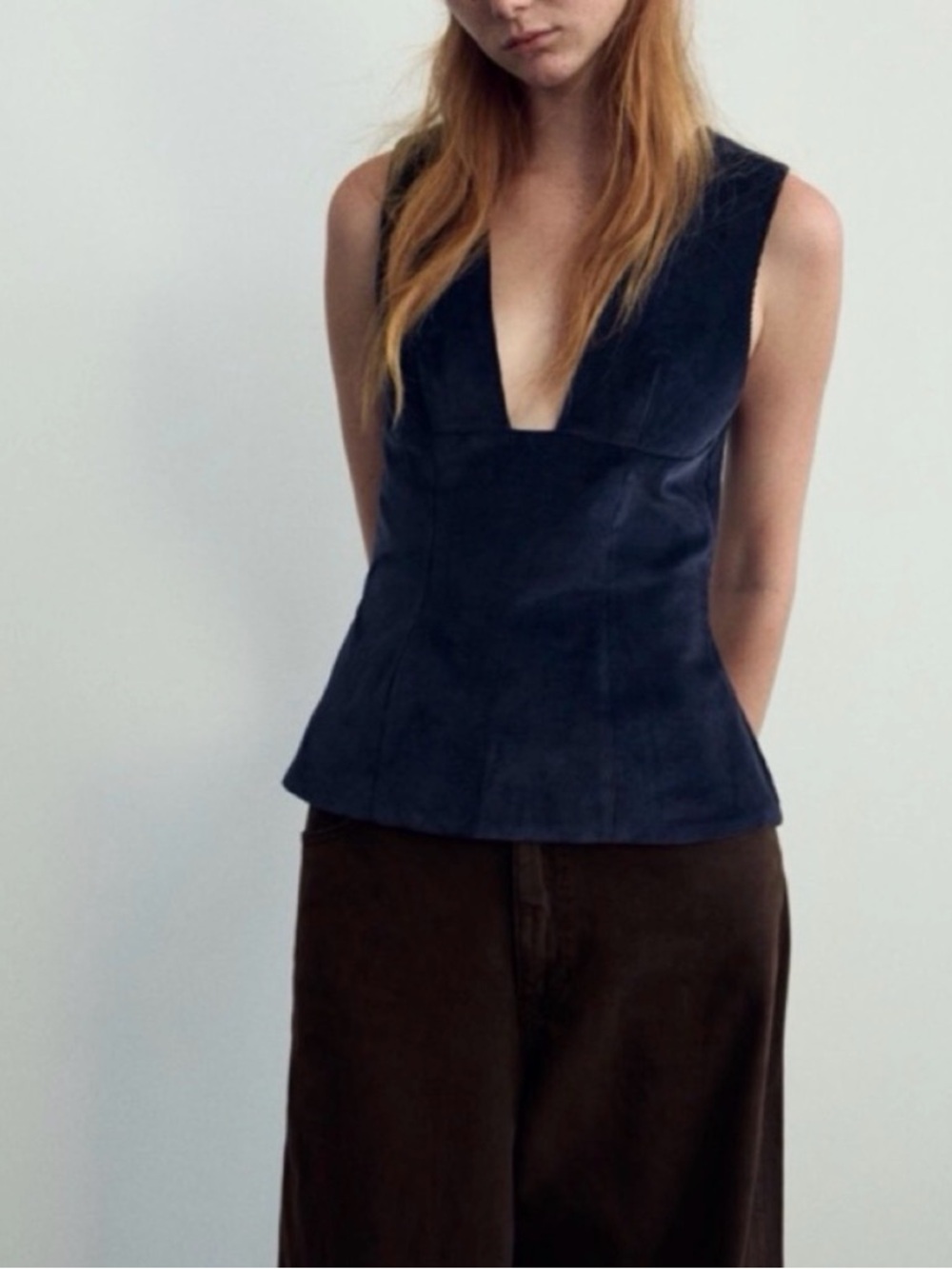 Zara Dark Navy Suede V-Neck Camisole